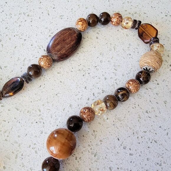 Artisan Wood, Amber & Fish Seed Agate Beaded Convertible Necklace or Bracelet - Picture 8 of 13